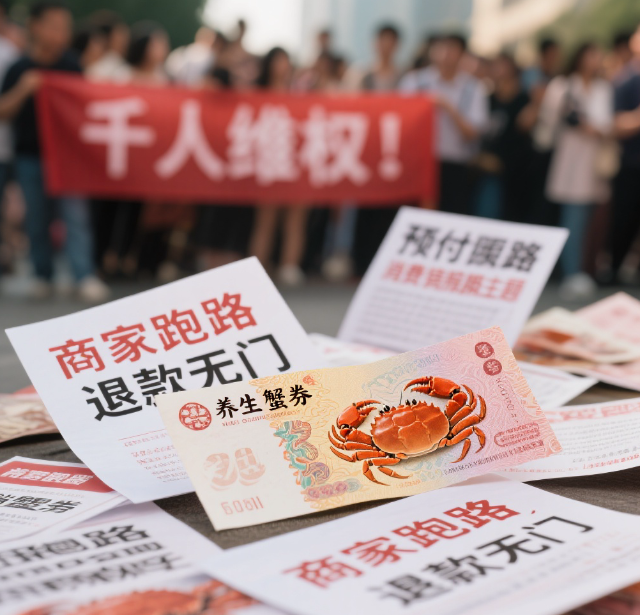 “养生蟹券”爆雷！商家收预付款跑路，千人维权无门——秋补热潮下的消费陷阱。