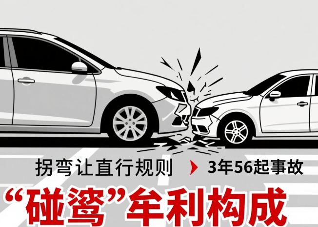 利用拐弯让直行规则3年制造56起交通事故， “碰瓷” 牟利构成诈骗罪吗？