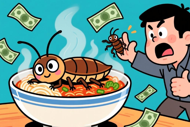 故意往饭菜里放蟑螂索财1663元，竟构成刑事犯罪？