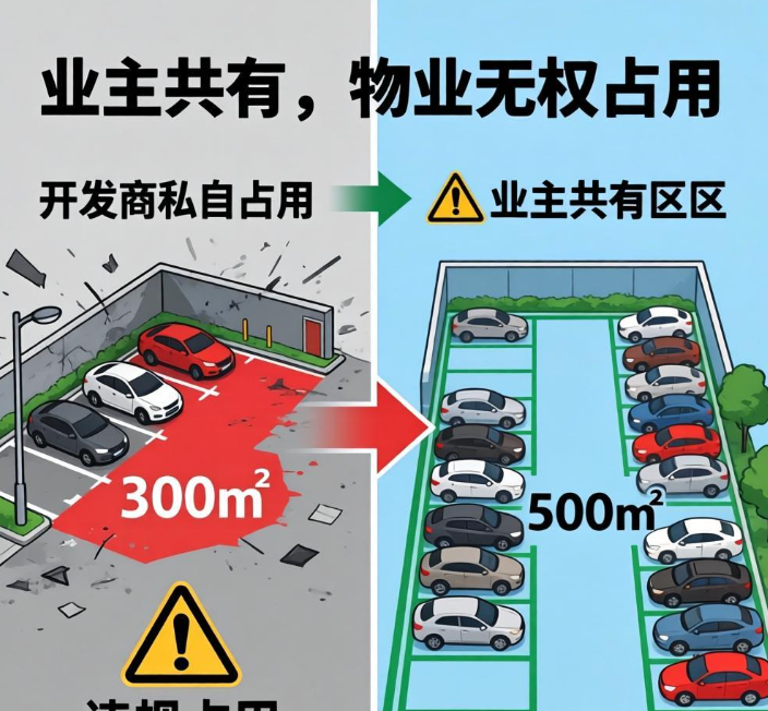 小区停车场 500㎡属业主共有！开发商、物业无权占用，法院判返还！
